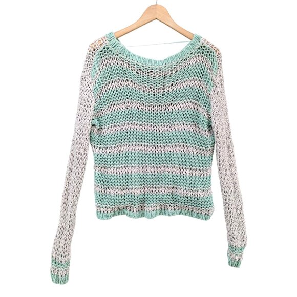 Free People Cloud Combo Sweater Womens Green Stripe Open Chunky Knit Size S - Picture 1 of 6